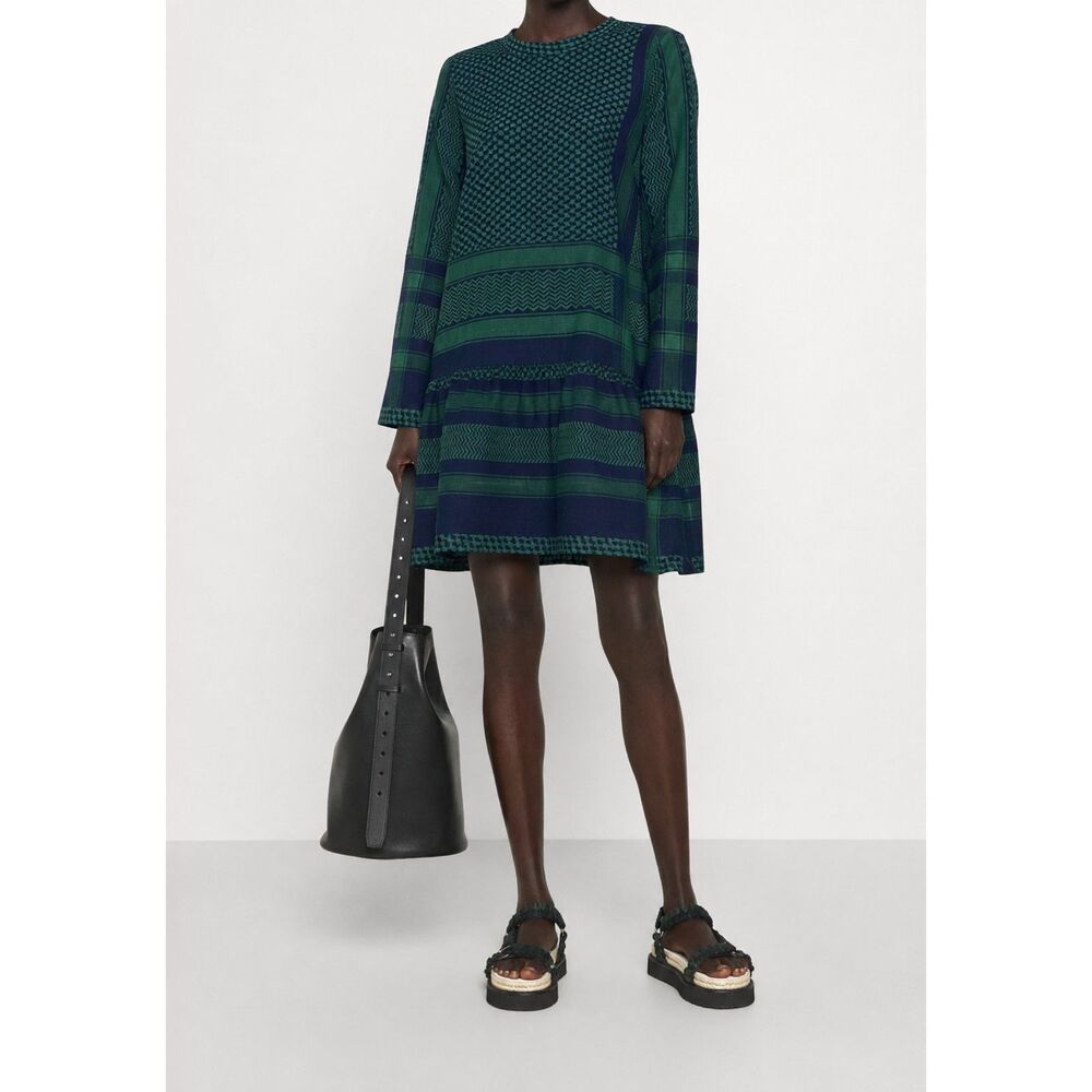 Cecilie Copenhagen Green & Navy Scandi Geometric Shift Dress